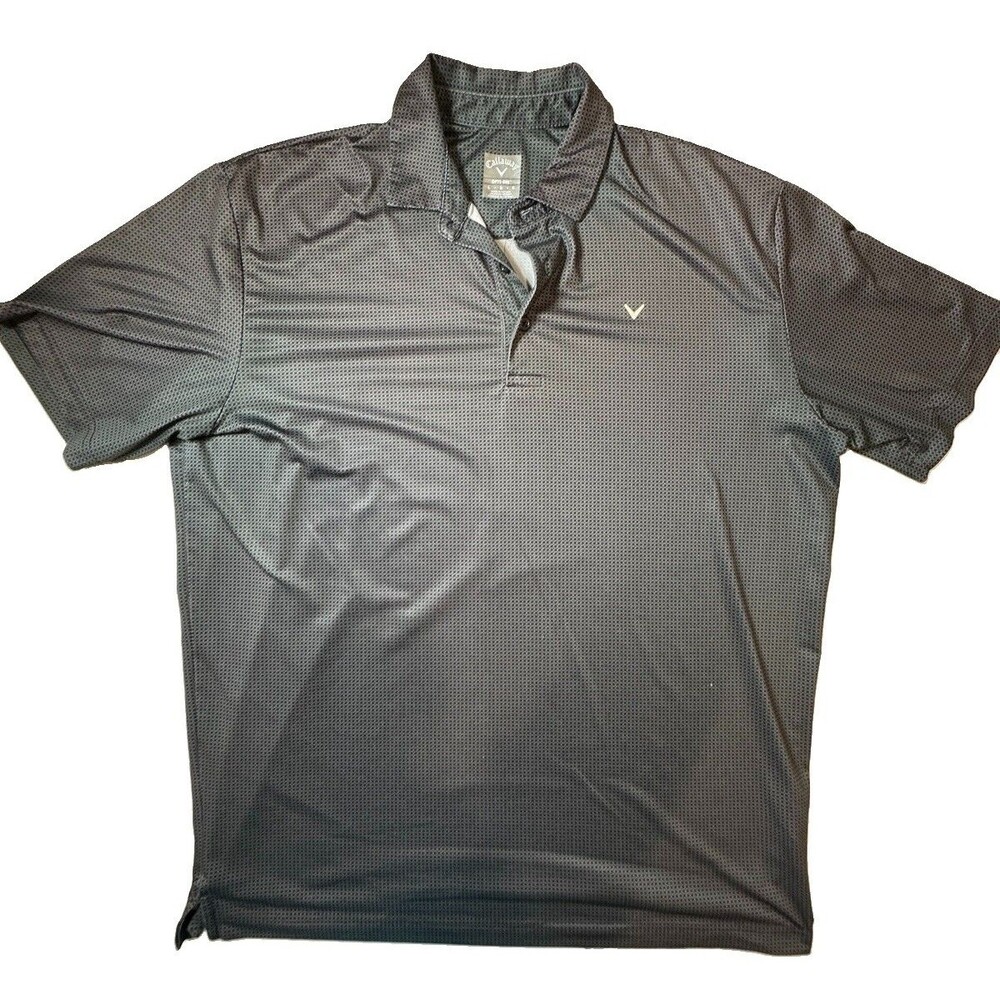 Callaway Opti-Dri Mens Large Gray Black Micro Checkered Golf Polo Shirt Large